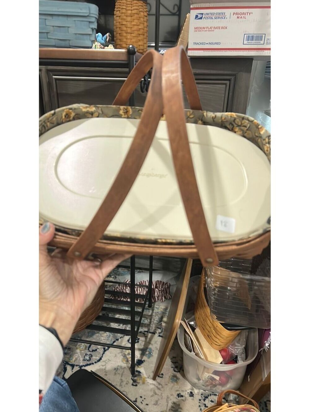 Longaberger Rich brown Small oval gathering basket combo